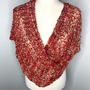 Red, Rust, Cream and Gold Metallic Infinity Scarf